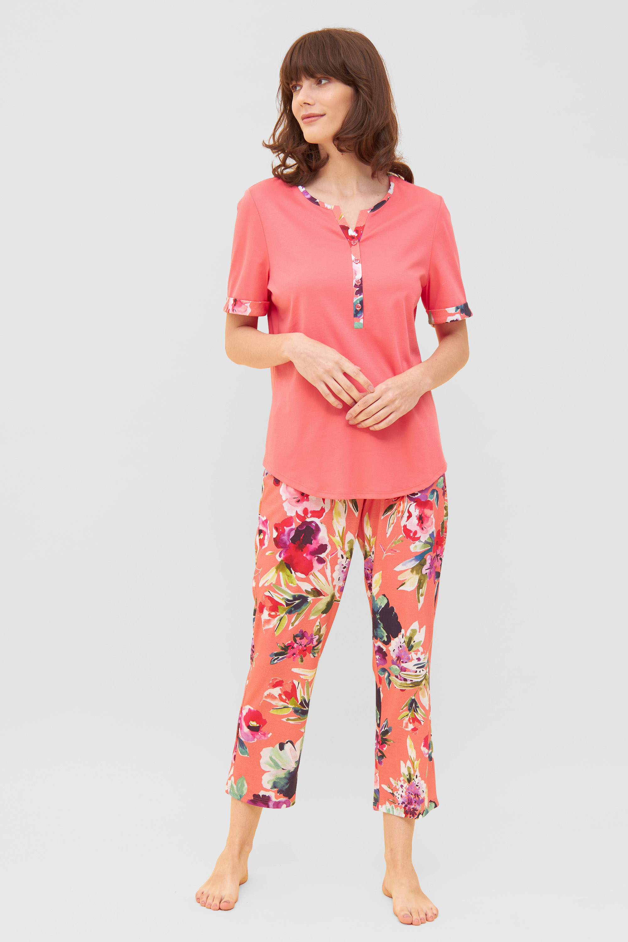 Py, 1/2 sleeve, 7/8 pants, button p, Summer Bloom